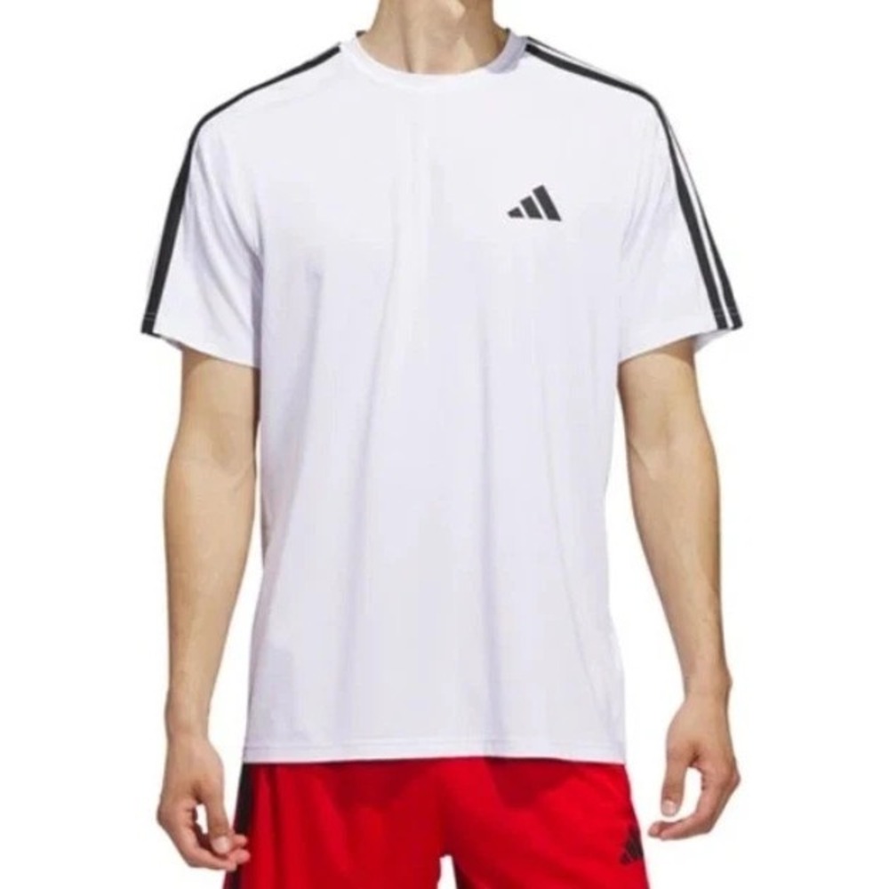 Adidas Mens Performance T-Shirt White Black Stripes Short Sleeve 2XL NWOT